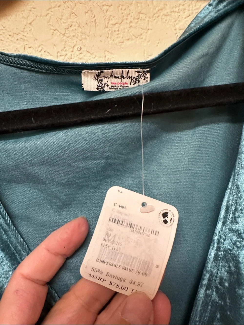 Free People NWT Don't You Wish Bodysuit Deep Teal Velour M